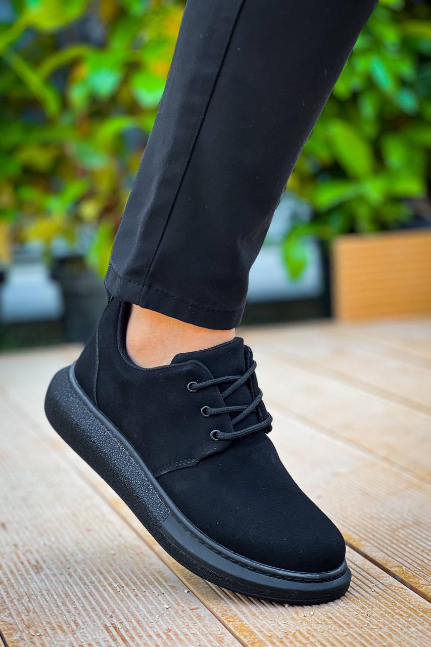 KB - 003 Kuback Siyah Süet Siyah Taban Bağcıklı Günlük Erkek Ayakkabı - Pawliox