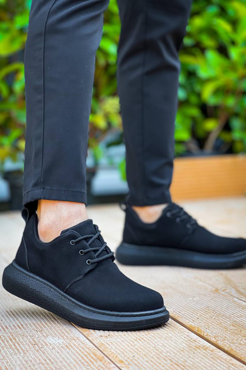 KB - 003 Kuback Siyah Süet Siyah Taban Bağcıklı Günlük Erkek Ayakkabı - Pawliox