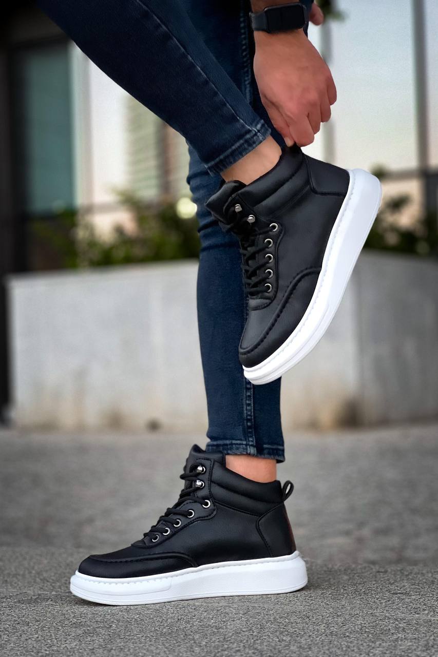 KB - 0994 Siyah Cilt Yüksek Taban Erkek Bilek Bot - Pawliox