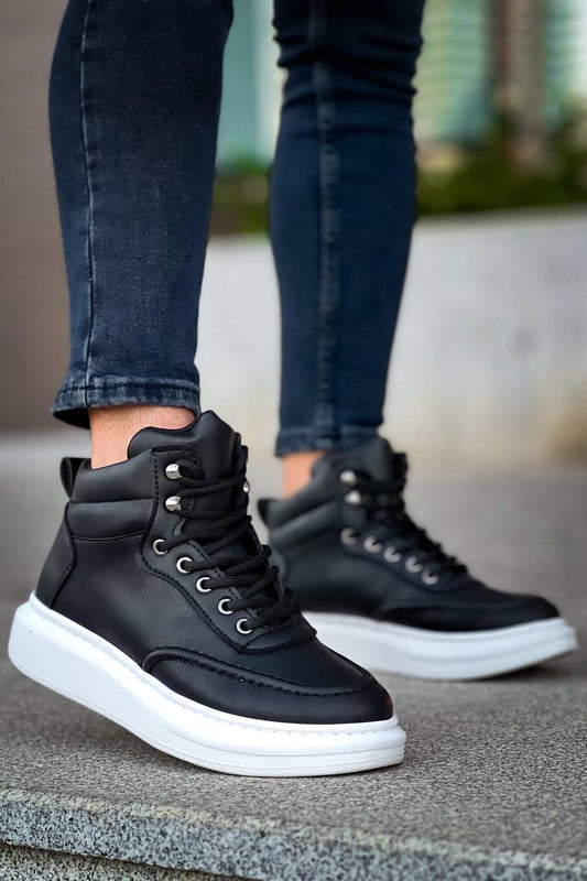 KB - 0994 Siyah Cilt Yüksek Taban Erkek Bilek Bot - Pawliox