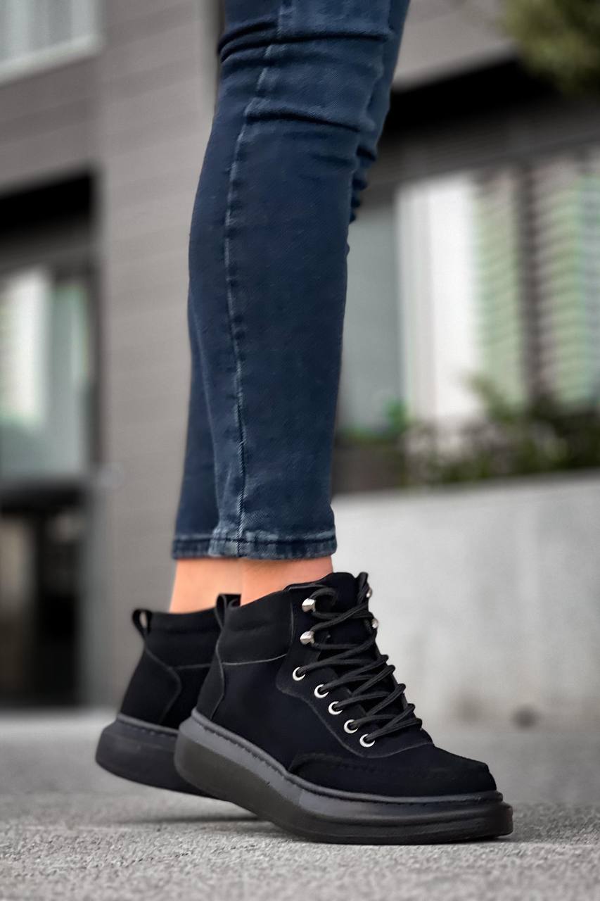 KB - 0994 Siyah Süet Siyah Yüksek Taban Erkek Bilek Bot - Pawliox