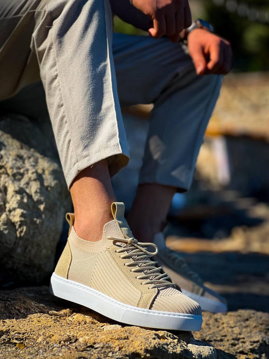 KB - 112 Bej Triko Bağcıklı Erkek Ayakkabı - Pawliox