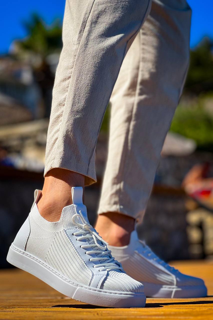 KB - 112 Beyaz Triko Bağcıklı Erkek Ayakkabı - Pawliox