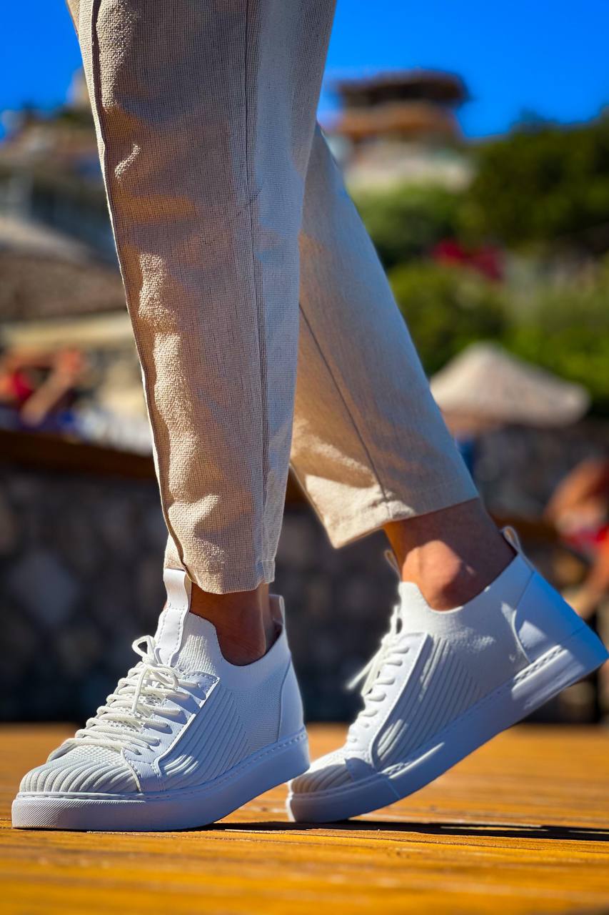 KB - 112 Beyaz Triko Bağcıklı Erkek Ayakkabı - Pawliox