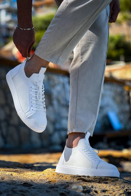 KB - 112 Beyaz Triko Bağcıklı Erkek Ayakkabı - Pawliox