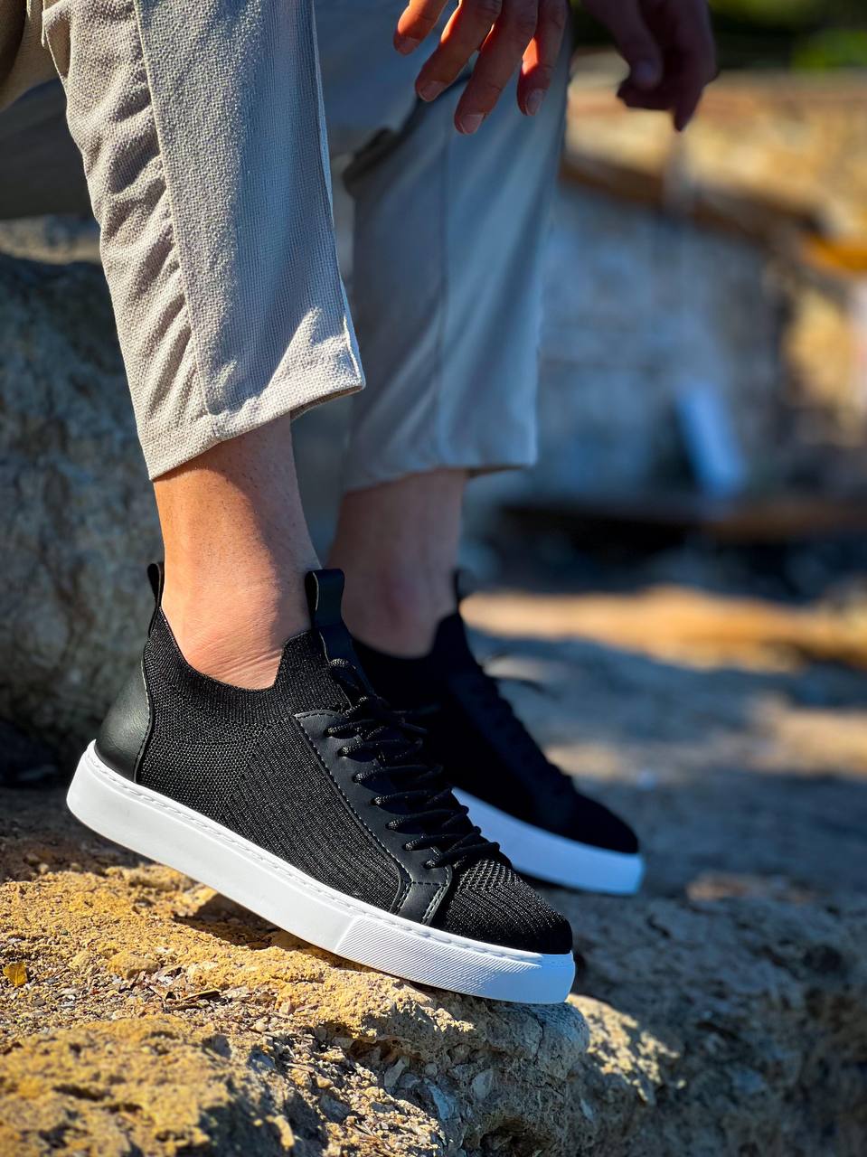 KB - 112 Siyah Triko Bağcıklı Erkek Ayakkabı - Pawliox