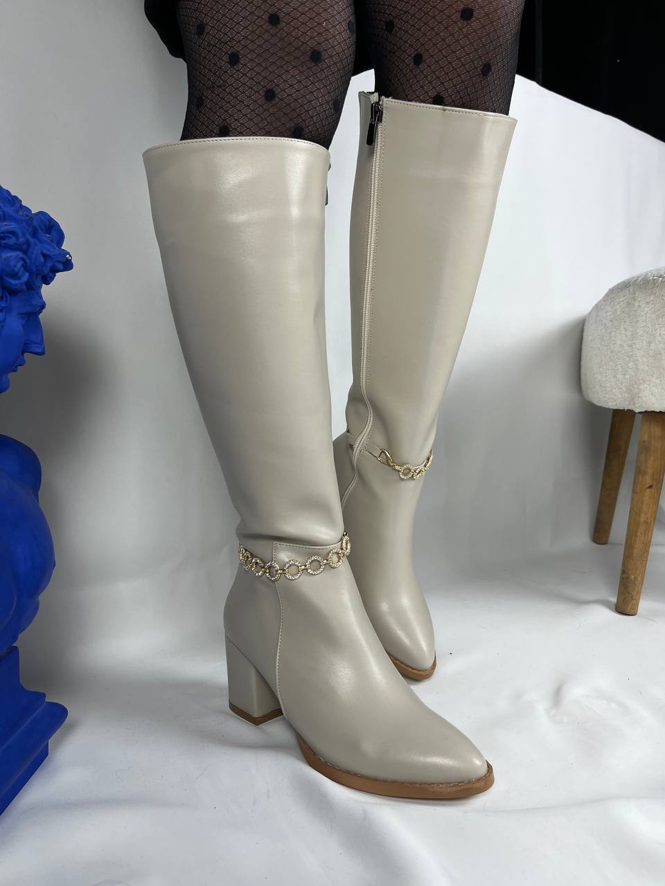 KB - 505 Bej Kadın Çizme - Pawliox