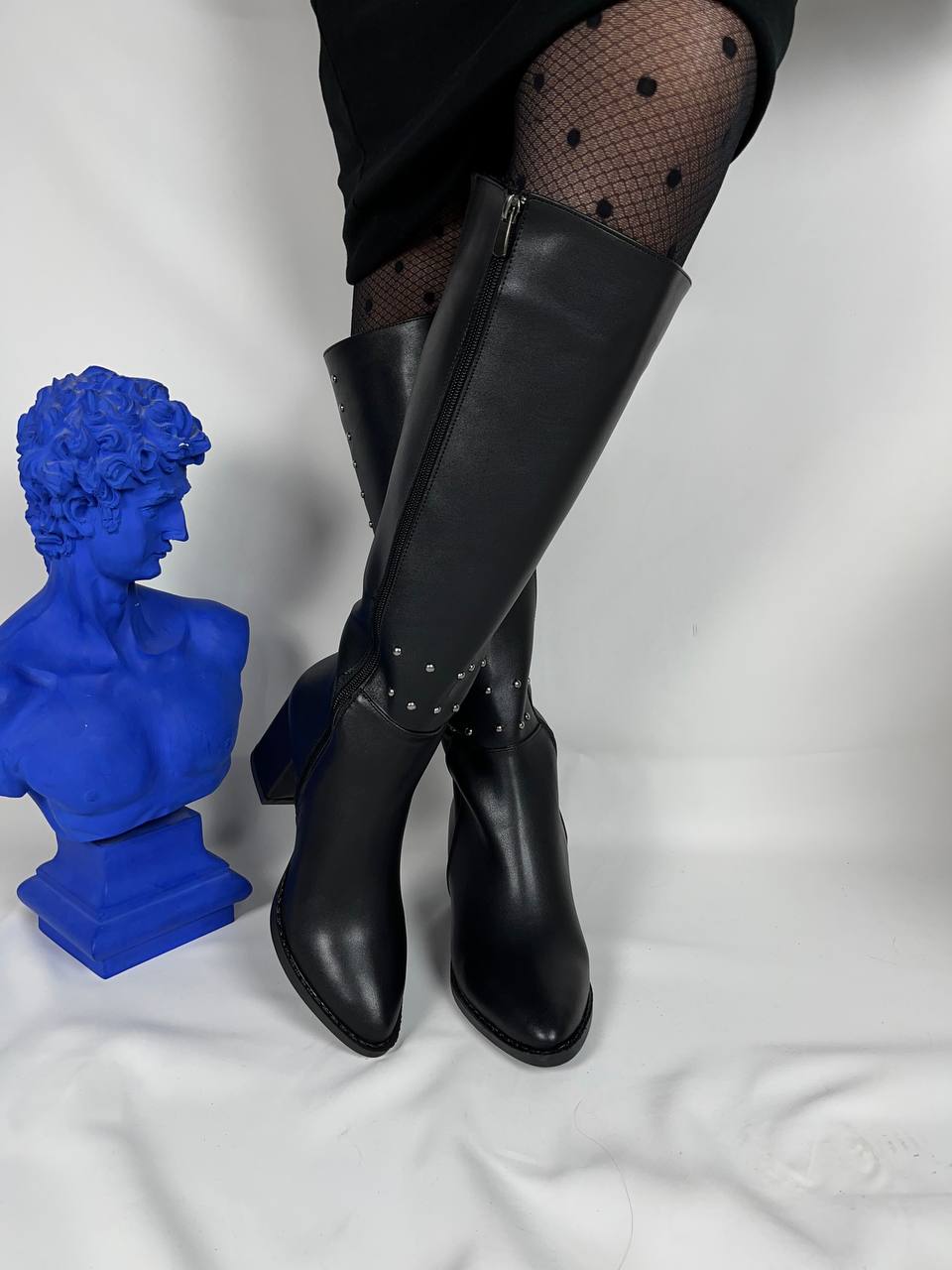 KB - 505 Kömür Cilt Topuklu Kadın Çizme - Pawliox