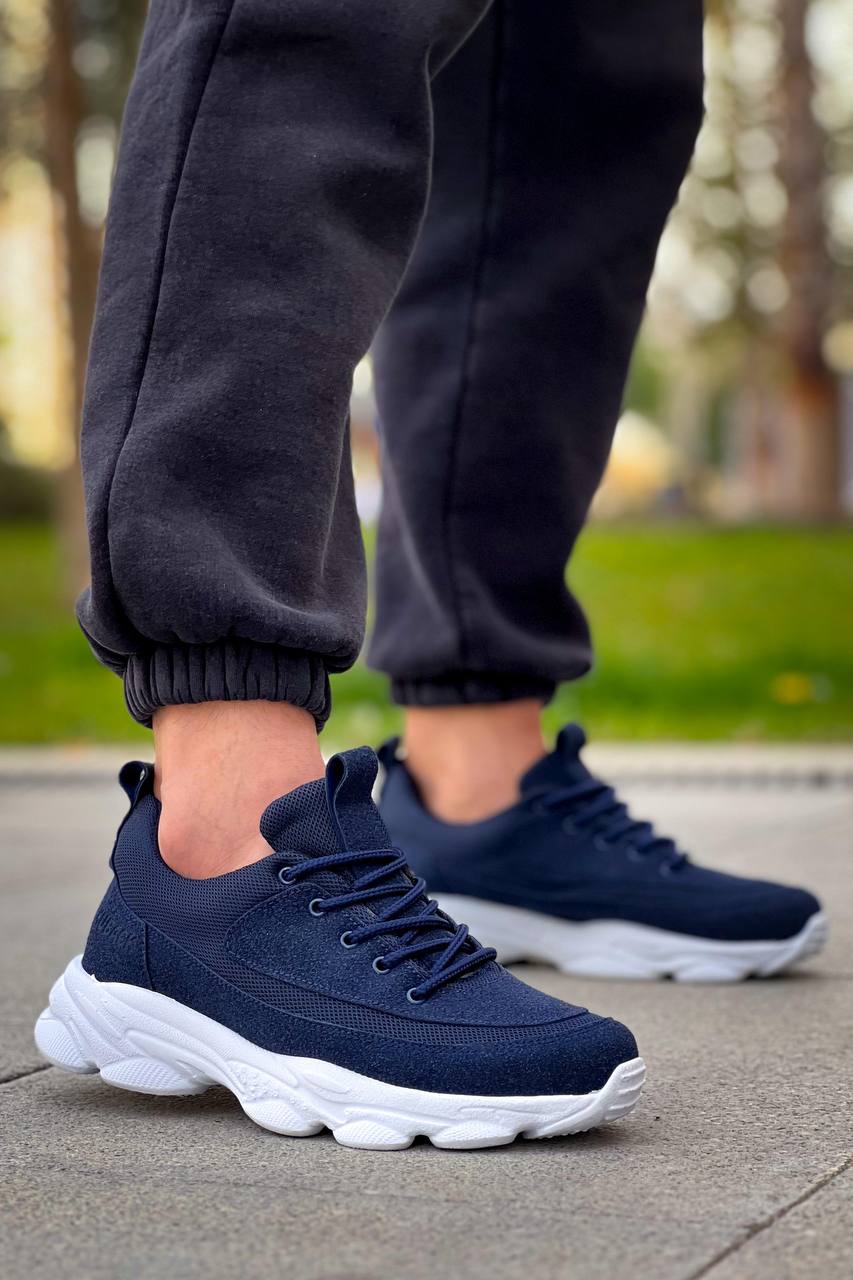 KB - 707 Lacivert Süet Yüksek Taban Bağcıklı Erkek Ayakkabı - Pawliox