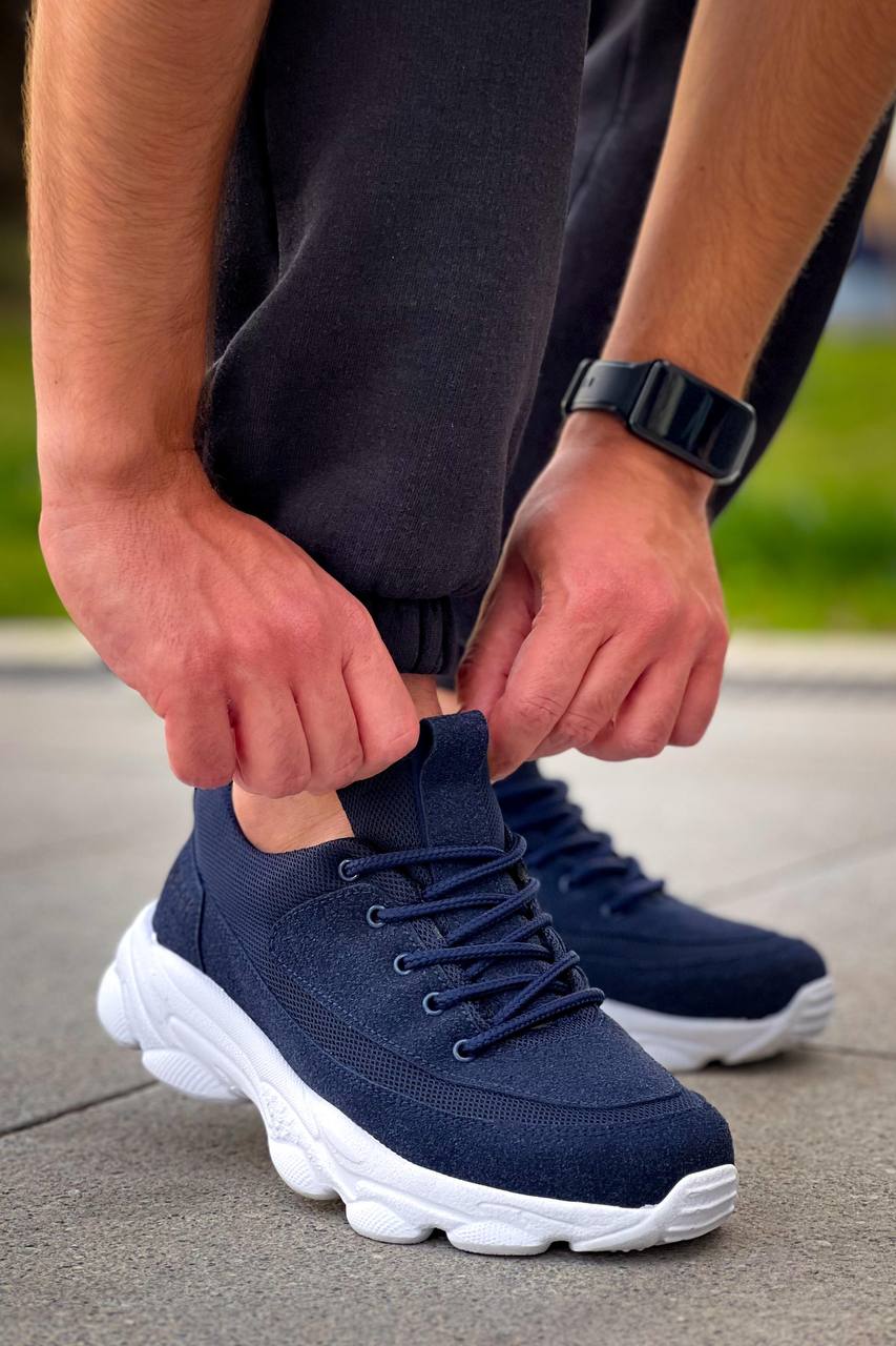 KB - 707 Lacivert Süet Yüksek Taban Bağcıklı Erkek Ayakkabı - Pawliox