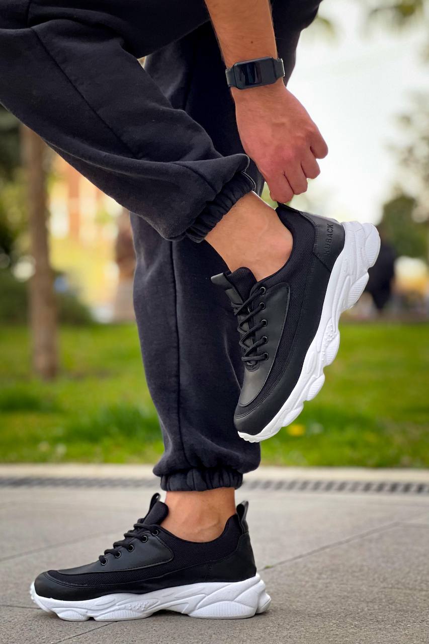 KB - 707 Siyah Cilt Yüksek Taban Bağcıklı Erkek Ayakkabı - Pawliox