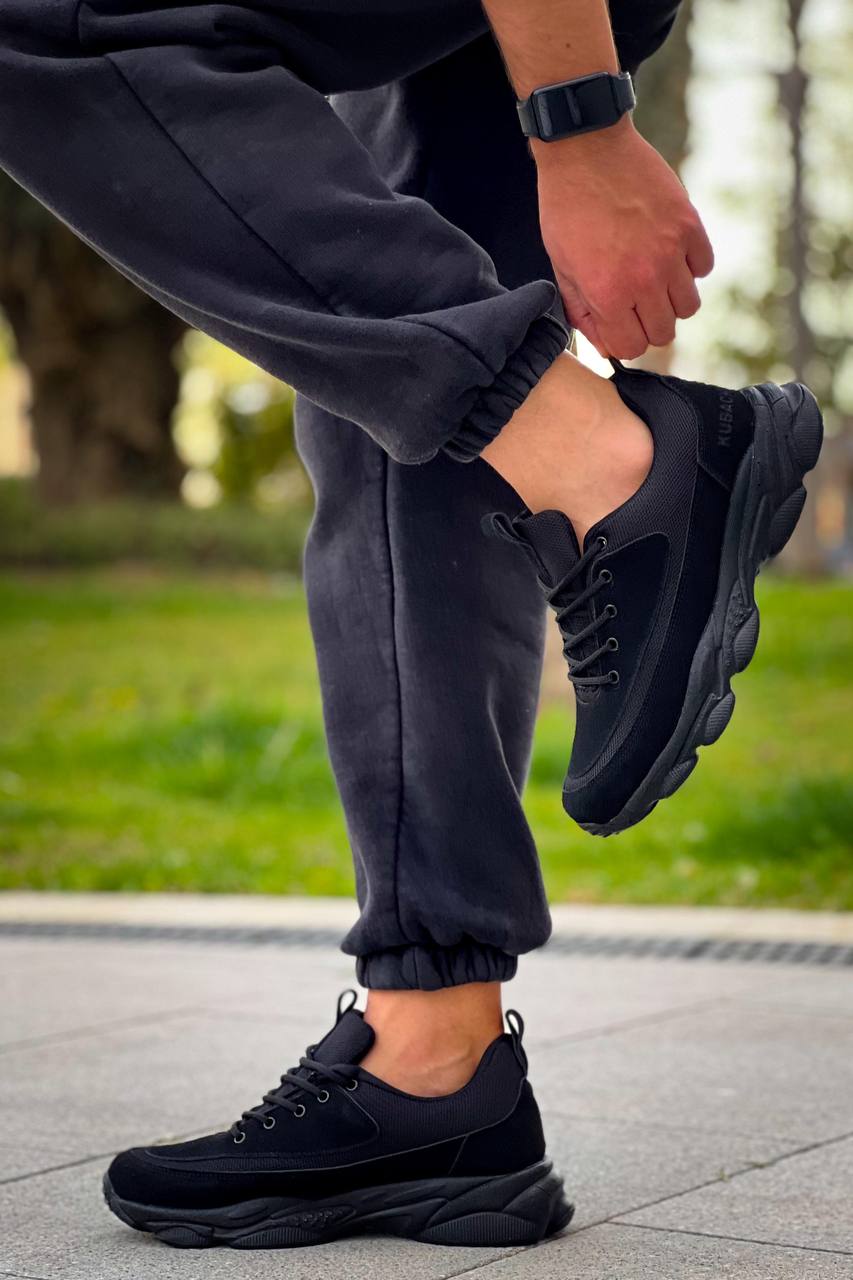 KB - 707 Siyah Süet Siyah Yüksek Taban Bağcıklı Erkek Ayakkabı - Pawliox