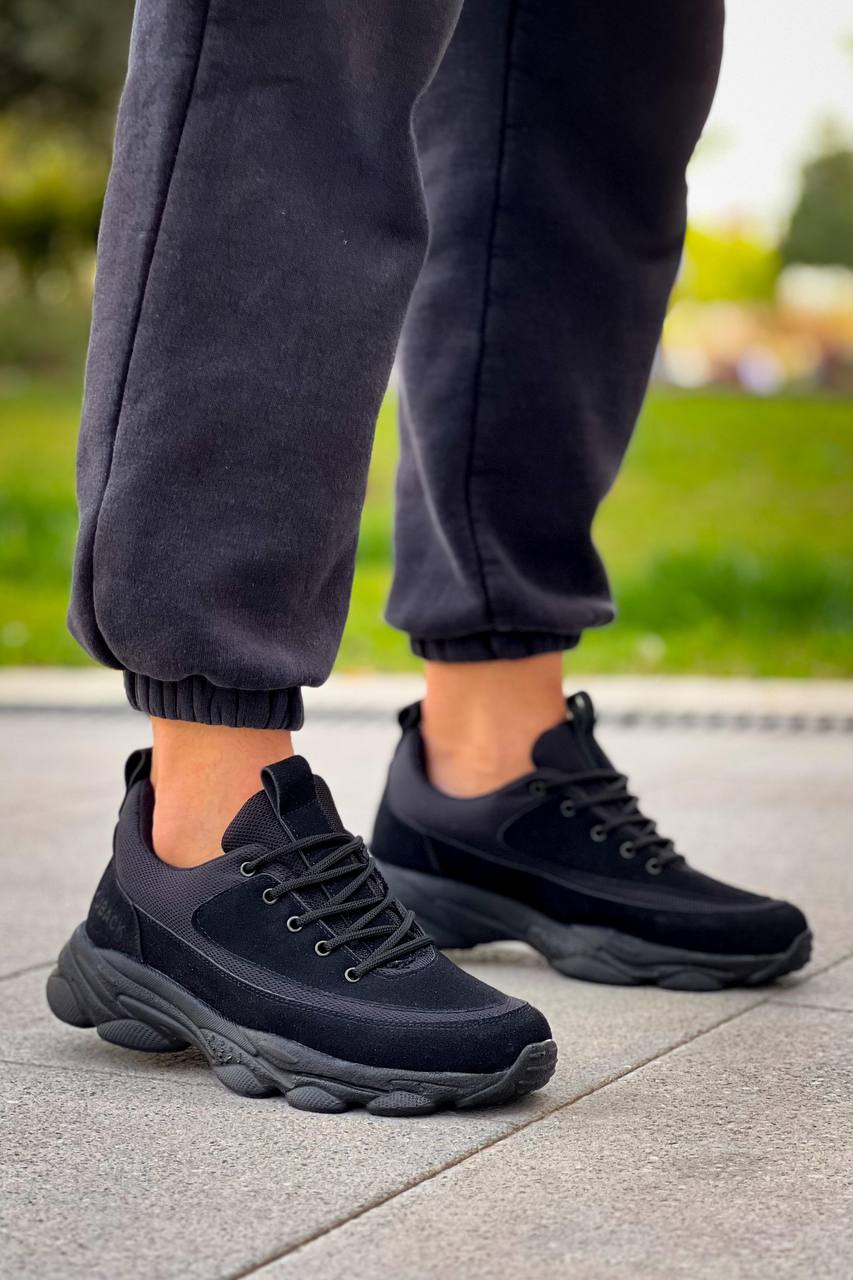 KB - 707 Siyah Süet Siyah Yüksek Taban Bağcıklı Erkek Ayakkabı - Pawliox