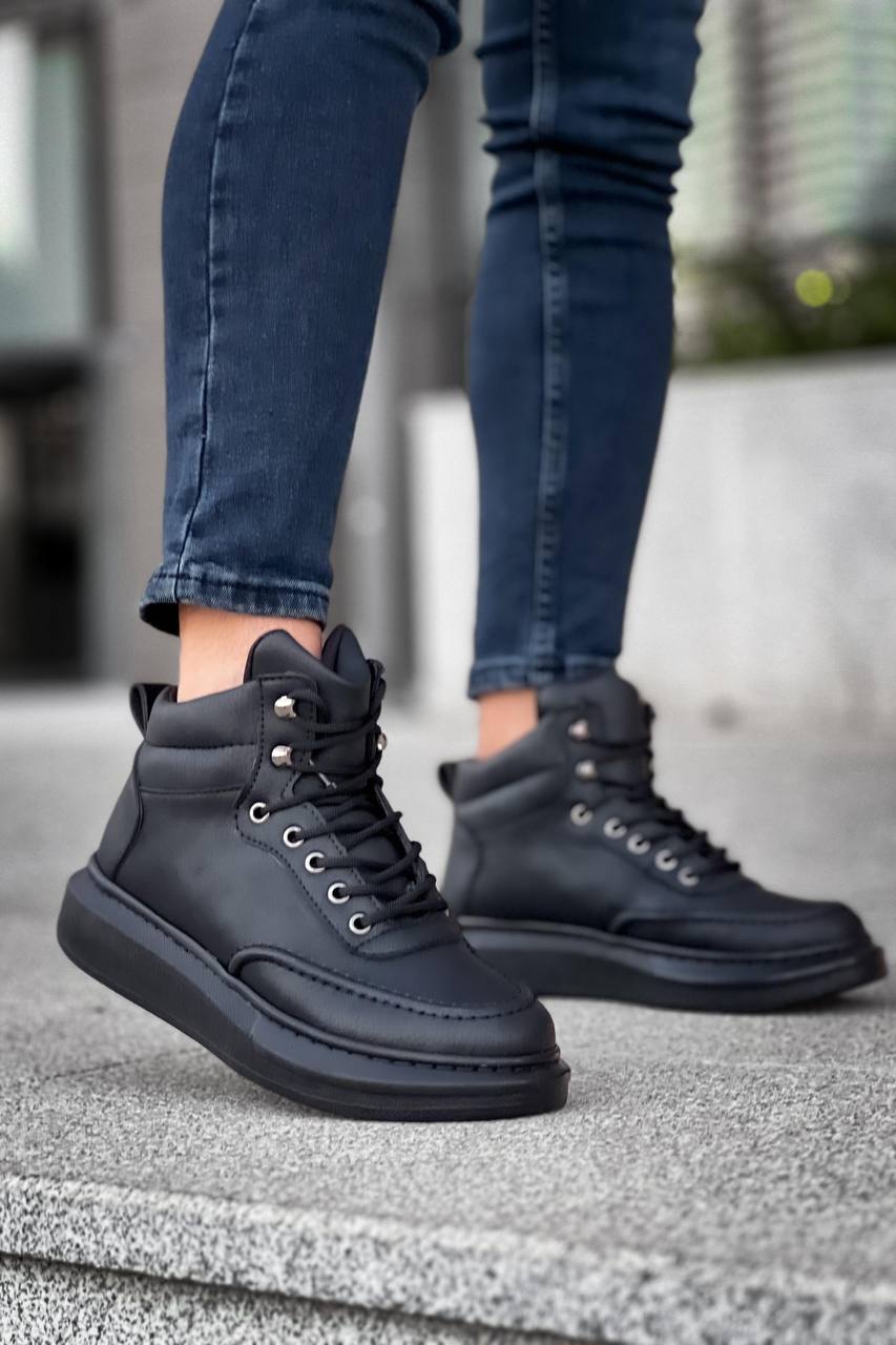 KB - 0994 Siyah Cilt Siyah Yüksek Taban Erkek Bilek Bot - Pawliox