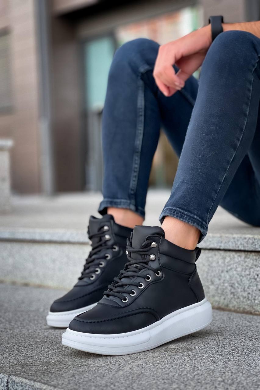 KB - 0994 Siyah Cilt Yüksek Taban Erkek Bilek Bot - Pawliox