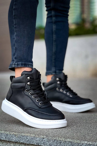 KB - 0994 Siyah Cilt Yüksek Taban Erkek Bilek Bot - Pawliox