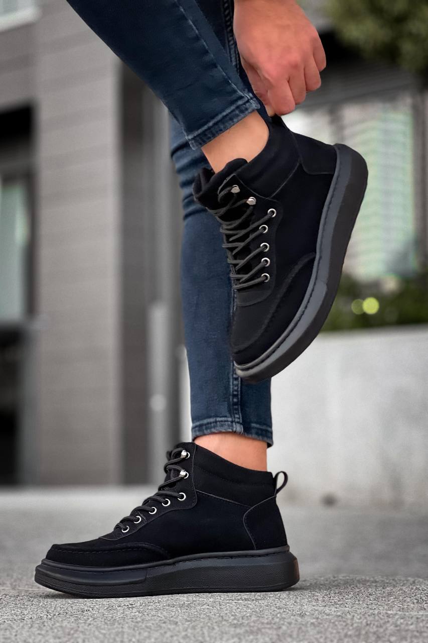 KB - 0994 Siyah Süet Siyah Yüksek Taban Erkek Bilek Bot - Pawliox