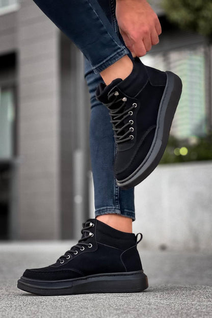 KB - 0994 Siyah Süet Siyah Yüksek Taban Erkek Bilek Bot - Pawliox