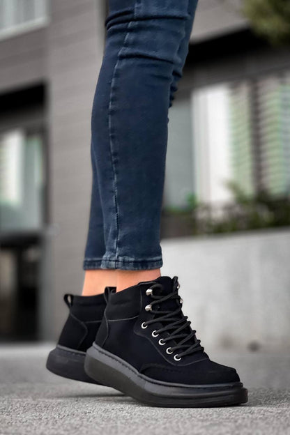 KB - 0994 Siyah Süet Siyah Yüksek Taban Erkek Bilek Bot - Pawliox