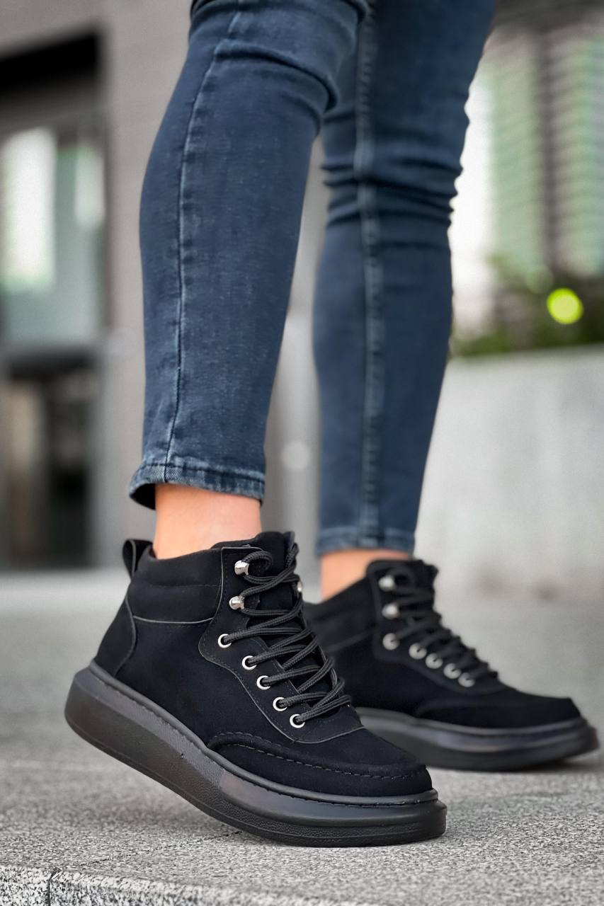 KB - 0994 Siyah Süet Siyah Yüksek Taban Erkek Bilek Bot - Pawliox