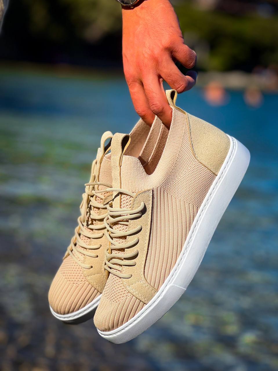 KB - 112 Bej Triko Bağcıklı Erkek Ayakkabı - Pawliox