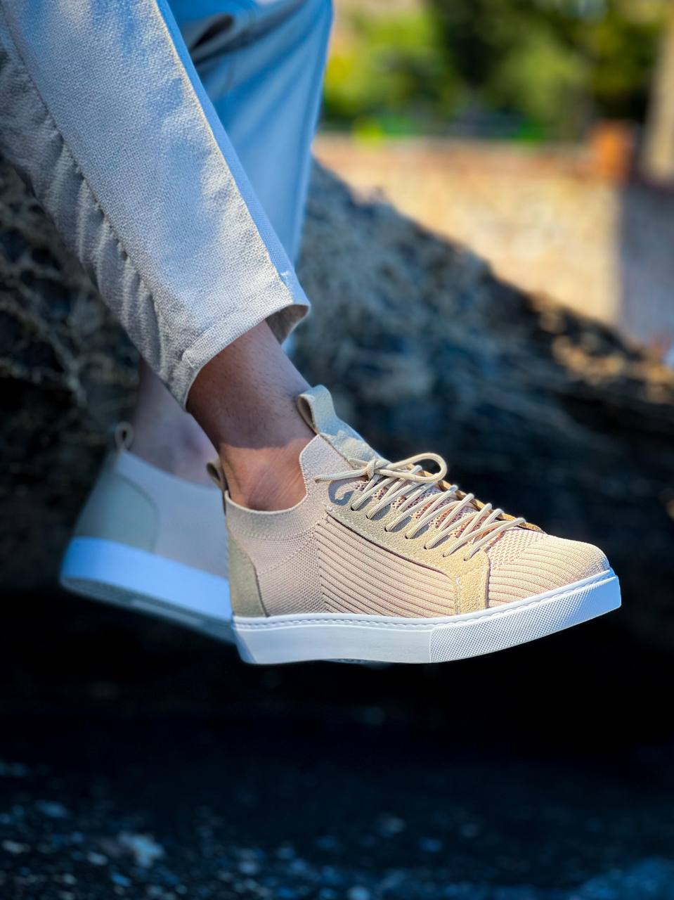 KB - 112 Bej Triko Bağcıklı Erkek Ayakkabı - Pawliox