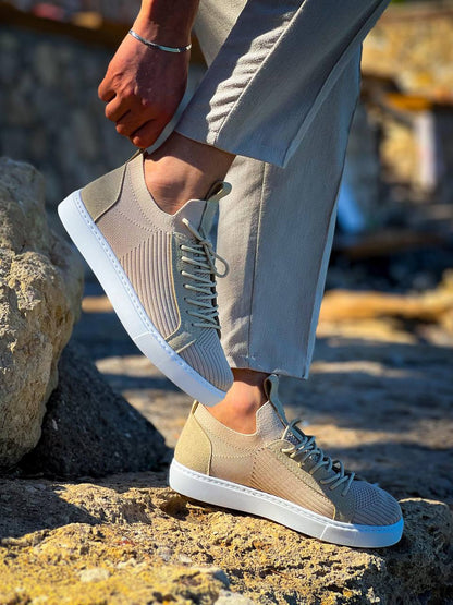 KB - 112 Bej Triko Bağcıklı Erkek Ayakkabı - Pawliox