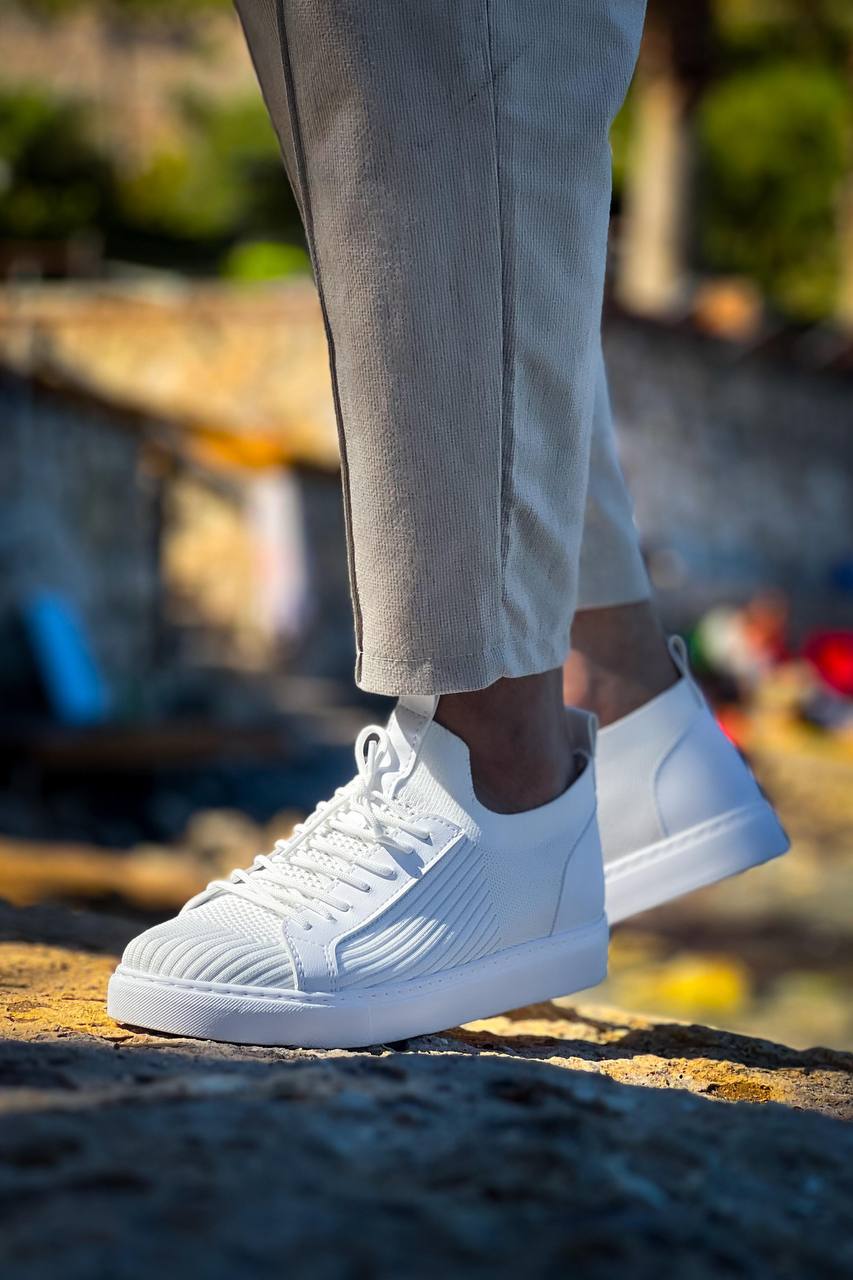 KB - 112 Beyaz Triko Bağcıklı Erkek Ayakkabı - Pawliox