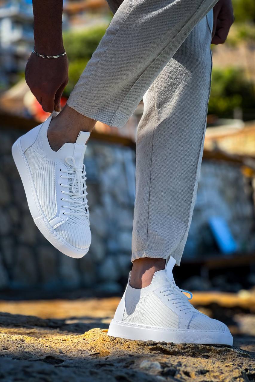 KB - 112 Beyaz Triko Bağcıklı Erkek Ayakkabı - Pawliox