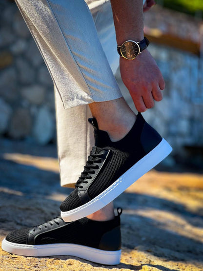 KB - 112 Siyah Triko Bağcıklı Erkek Ayakkabı - Pawliox