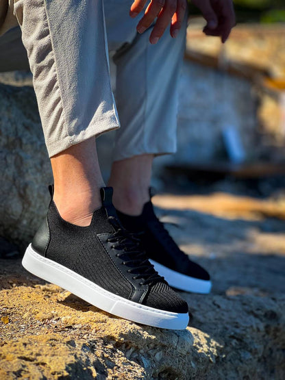 KB - 112 Siyah Triko Bağcıklı Erkek Ayakkabı - Pawliox