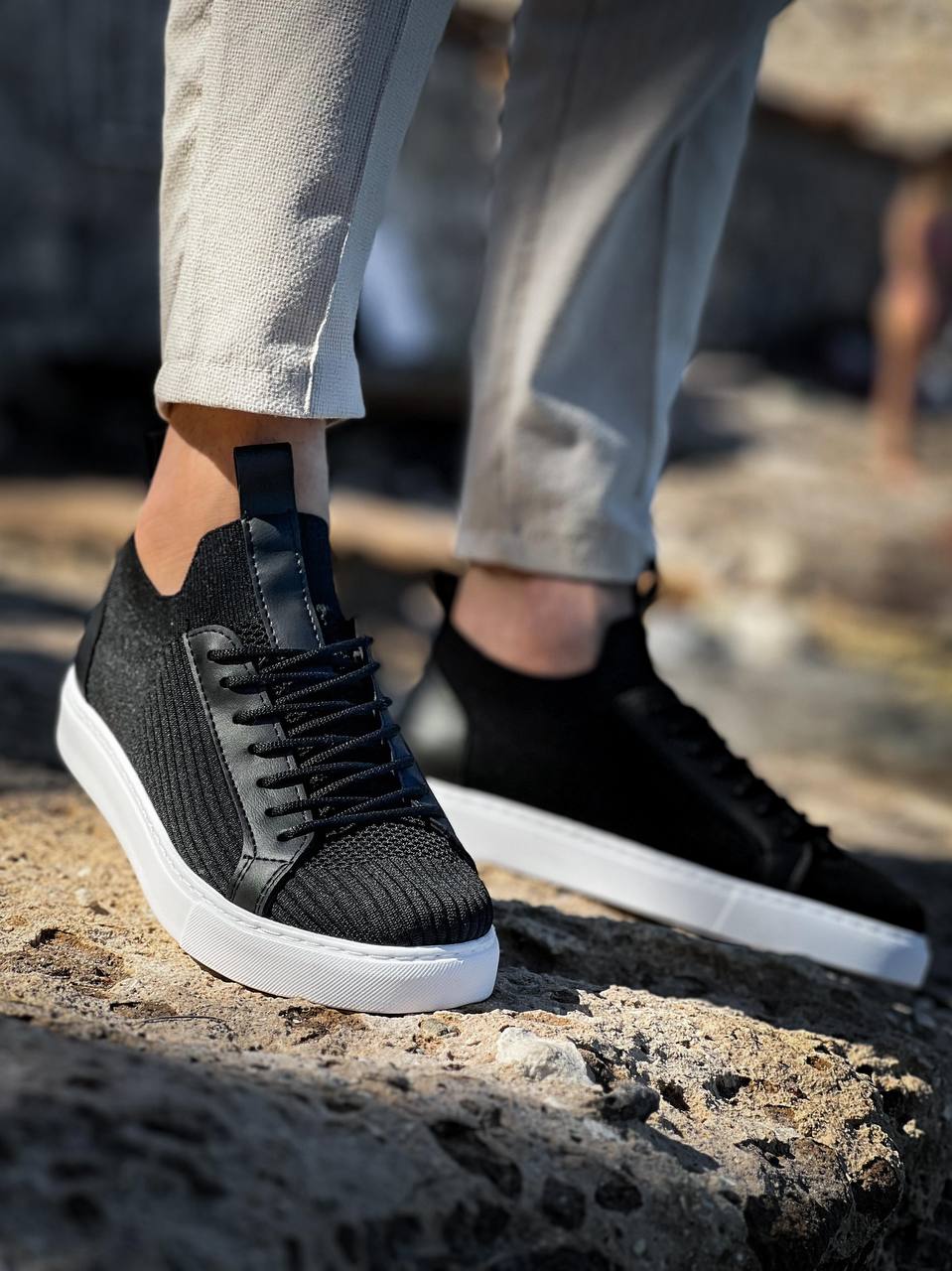 KB - 112 Siyah Triko Bağcıklı Erkek Ayakkabı - Pawliox