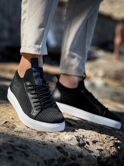 KB - 112 Siyah Triko Bağcıklı Erkek Ayakkabı - Pawliox