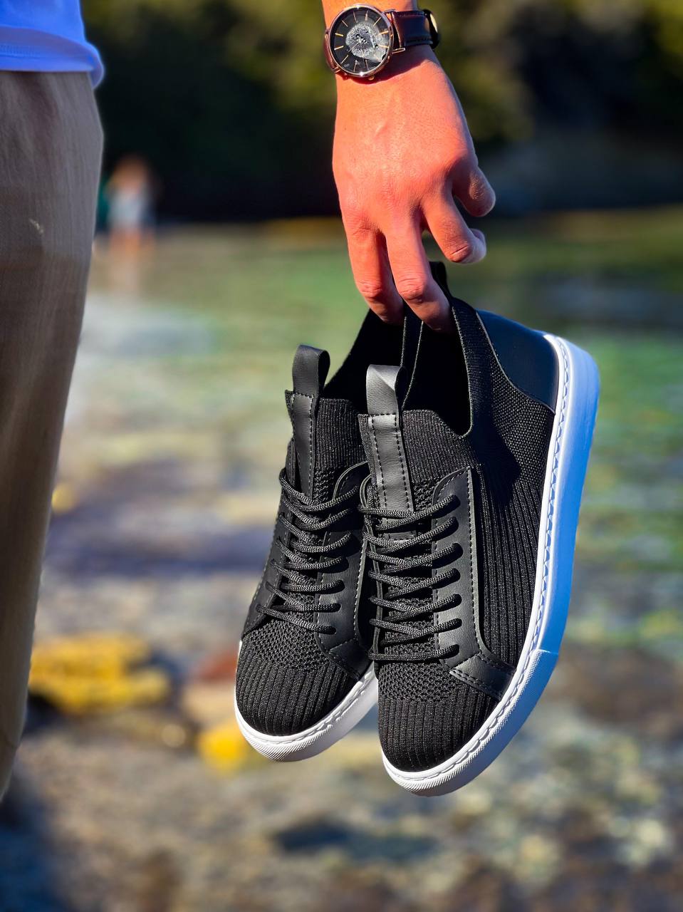 KB - 112 Siyah Triko Bağcıklı Erkek Ayakkabı - Pawliox