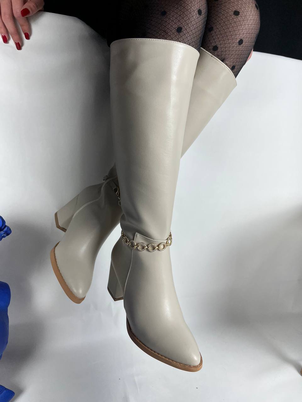 KB - 505 Bej Kadın Çizme - Pawliox