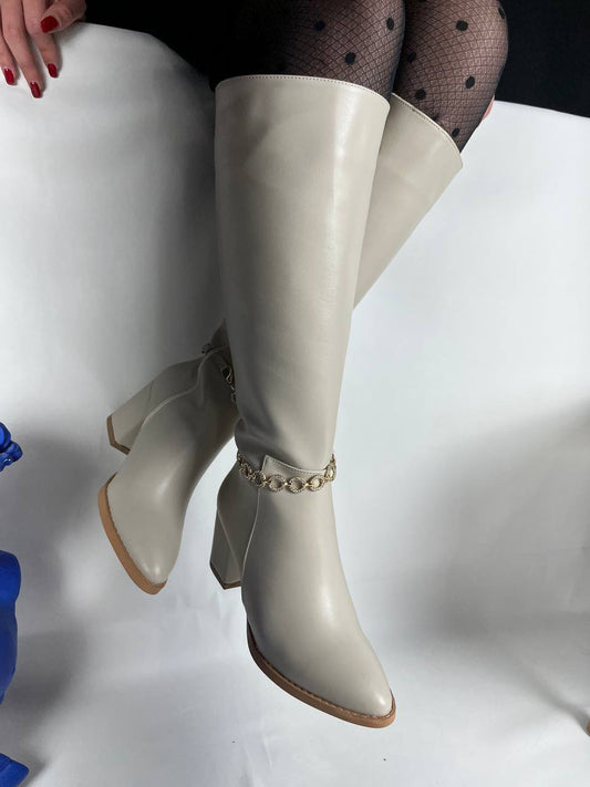 KB - 505 Bej Kadın Çizme - Pawliox