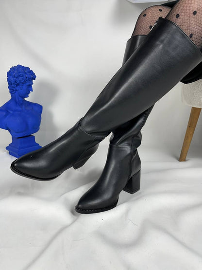 KB - 505 Kömür Cilt Kadın Çizme - Pawliox