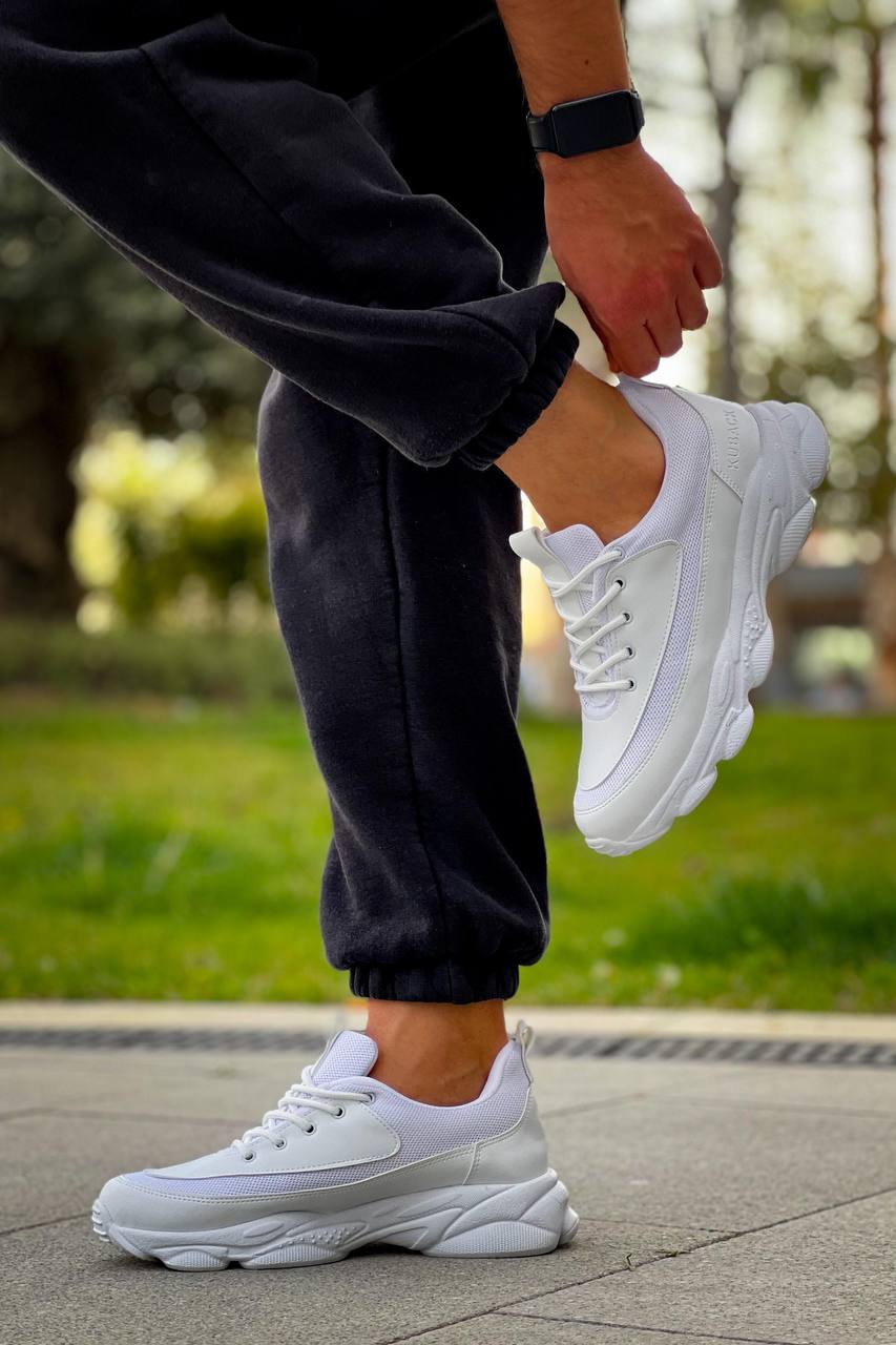 KB - 707 Beyaz Cilt Yüksek Taban Bağcıklı Erkek Ayakkabı - Pawliox