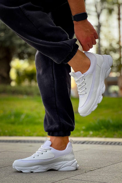 KB - 707 Beyaz Cilt Yüksek Taban Bağcıklı Erkek Ayakkabı - Pawliox