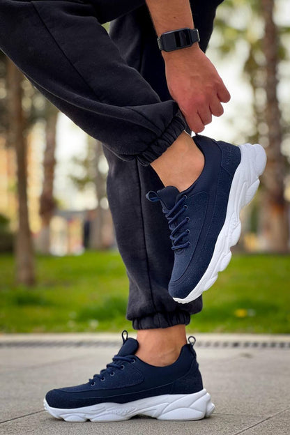 KB - 707 Lacivert Süet Yüksek Taban Bağcıklı Erkek Ayakkabı - Pawliox