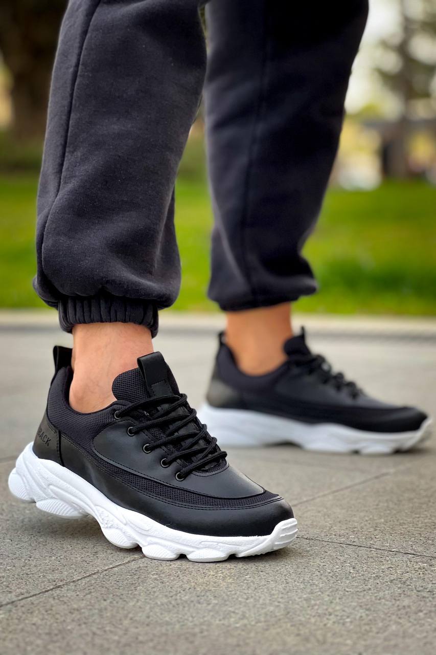 KB - 707 Siyah Cilt Yüksek Taban Bağcıklı Erkek Ayakkabı - Pawliox