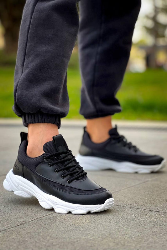 KB - 707 Siyah Cilt Yüksek Taban Bağcıklı Erkek Ayakkabı - Pawliox