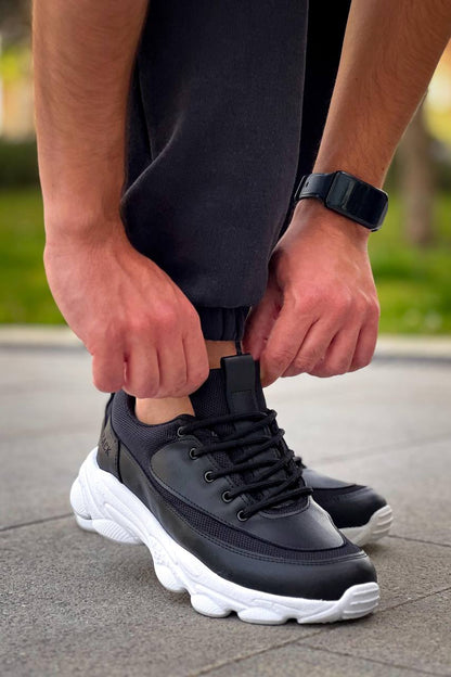 KB - 707 Siyah Cilt Yüksek Taban Bağcıklı Erkek Ayakkabı - Pawliox