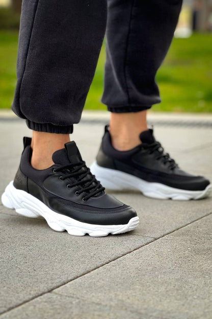 KB - 707 Siyah Cilt Yüksek Taban Bağcıklı Erkek Ayakkabı - Pawliox